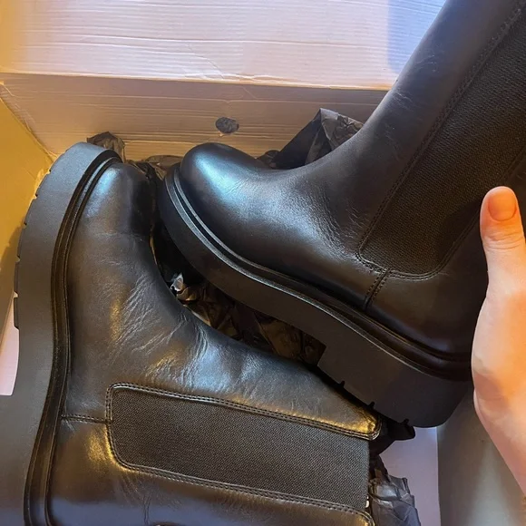 H&M Genuine Leather Black Combat Boots - Picture 2 of 6